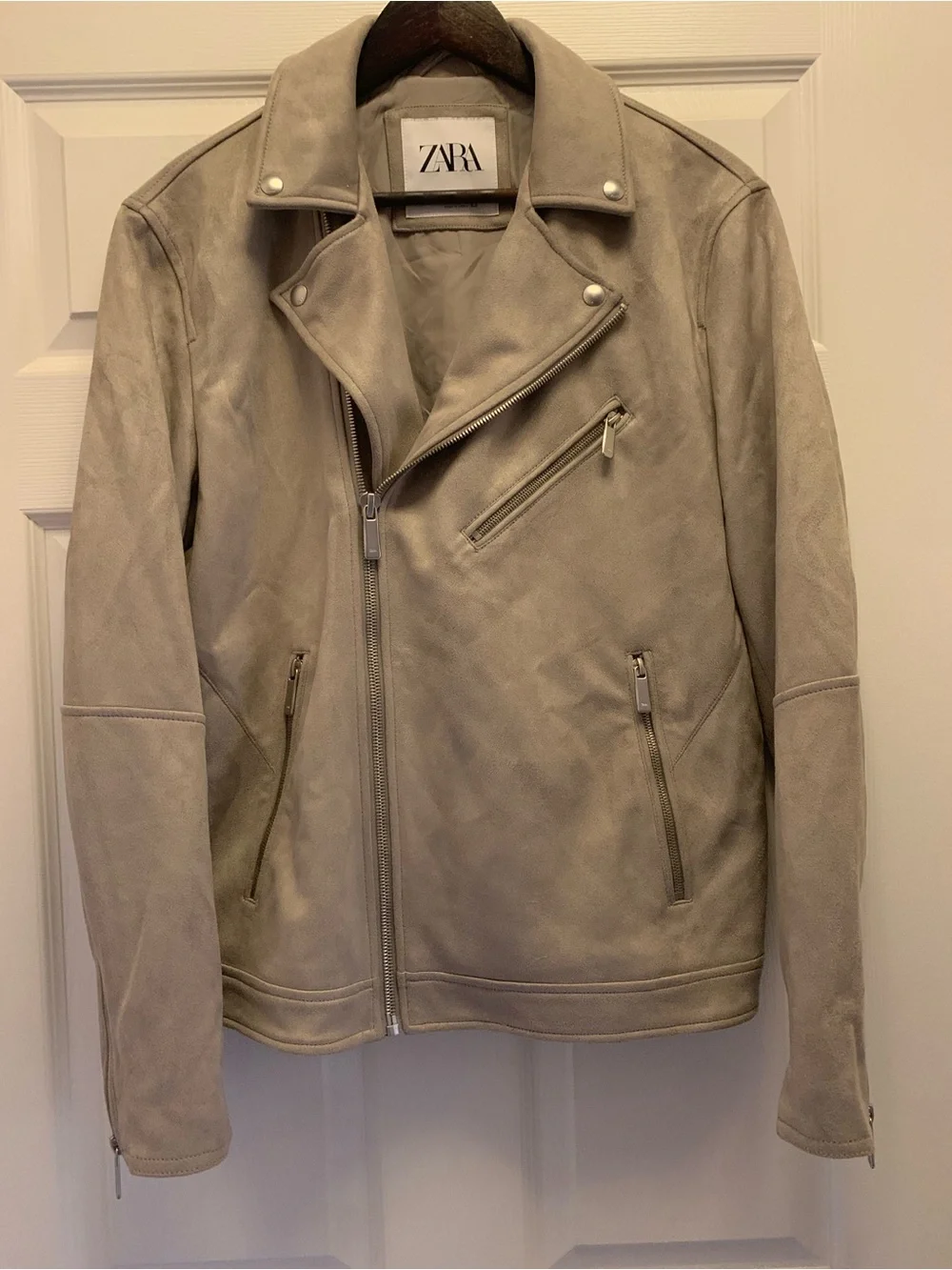 ZARA Men's Taupe Suede Handfeel Biker Jacket NWOT Size Medium